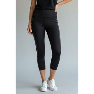 Victoria Sport Knockout By Victorias Secret Crop Leggings Black W/ Satin Panels